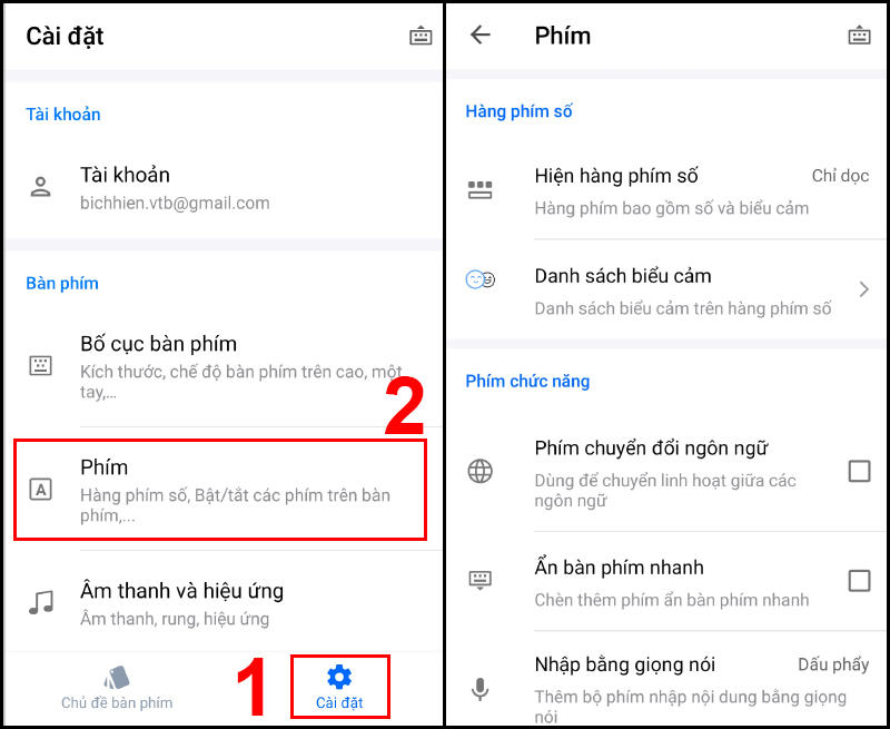 Giao diện tùy chỉnh Phím